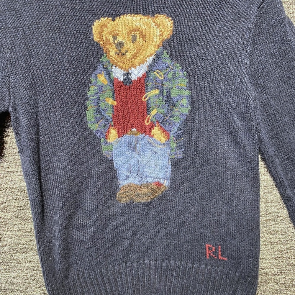 Polo Ralph Lauren Polo Bear Sweater Womens Small Navy Blue Cotton Linen Knit RL - Picture 4 of 12